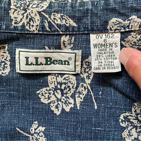 Floral Hawaiian Vintage LL Bean Linen Button Down Top Shirt 6 - Picture 4 of 5